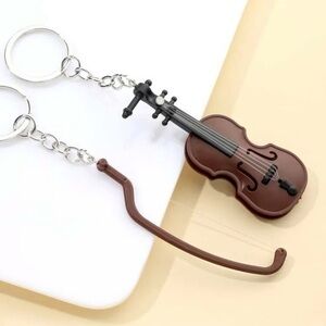 Cello and Bow Charm Keychain Silver Plated Musical Instrument